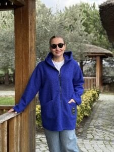 Kapüşonlu kuzu kaşe kaban-ceket Sax