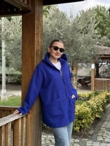 Kapüşonlu kuzu kaşe kaban-ceket Sax