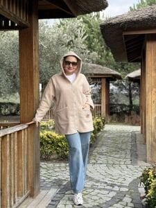 Kapüşonlu kuzu kaşe kaban-ceket Taş