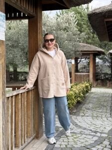 Kapüşonlu kuzu kaşe kaban-ceket Taş