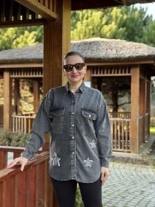 YILDIZ işleme Kot gömlek Gri