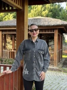 YILDIZ işleme Kot gömlek Gri
