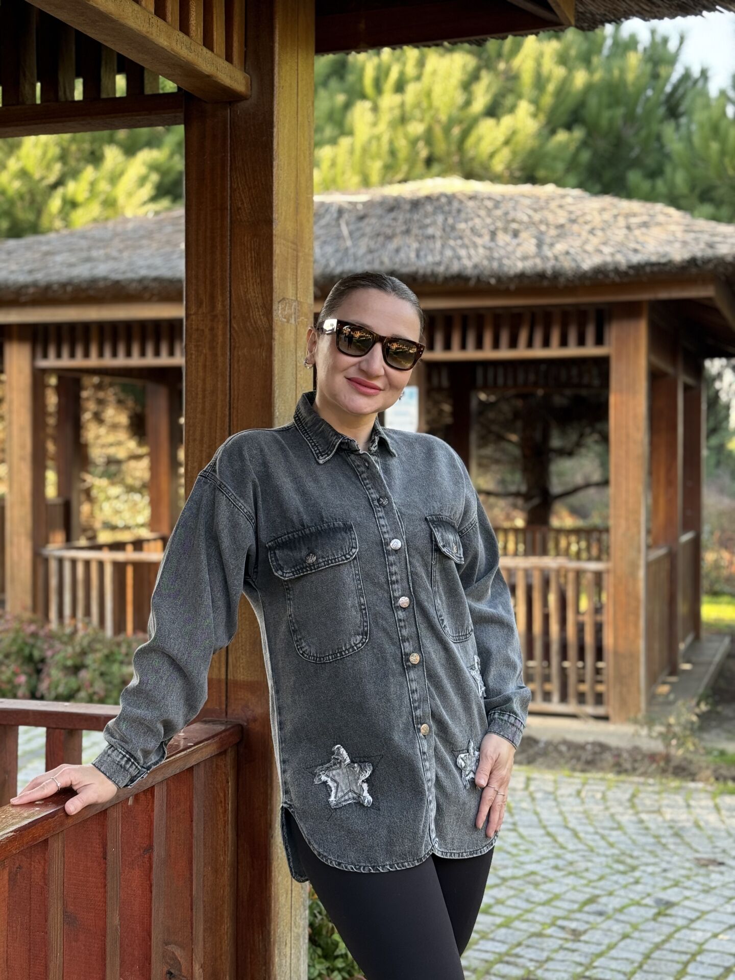 YILDIZ işleme Kot gömlek Gri