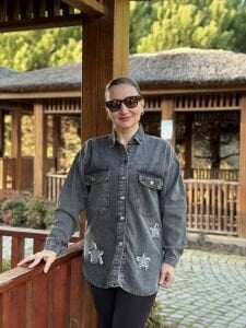 YILDIZ işleme Kot gömlek Gri