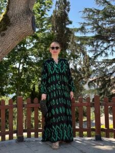 Odesa Viskon katleya elbise Siyah-yeşil