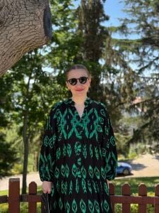 Odesa Viskon katleya elbise Siyah-yeşil