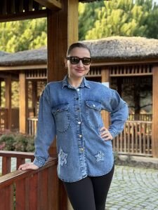 YILDIZ işleme Kot gömlek Mavi