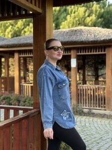 YILDIZ işleme Kot gömlek Mavi