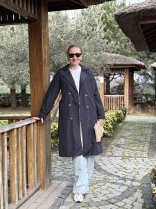 Lacivert düğmeli astarlı Trençkot