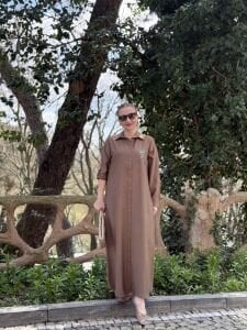 Serda Tensel cep iŞleme elbise CAMEL