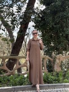 Serda Tensel cep iŞleme elbise CAMEL