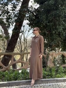 Serda Tensel cep iŞleme elbise CAMEL