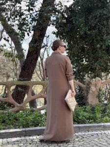 Serda Tensel cep iŞleme elbise CAMEL
