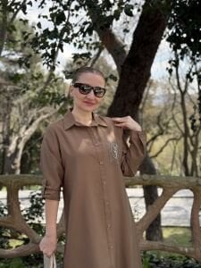 Serda Tensel cep iŞleme elbise CAMEL