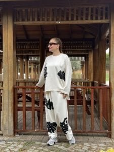 Baskılı Oysho pamuk takım beyaz