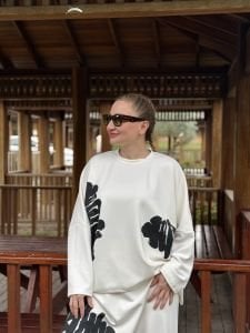 Baskılı Oysho pamuk takım beyaz