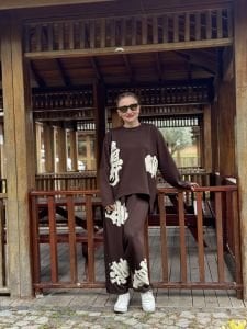 Baskılı Oysho pamuk takım Kahve