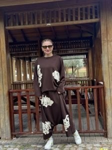 Baskılı Oysho pamuk takım Kahve