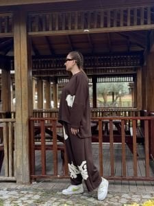 Baskılı Oysho pamuk takım Kahve