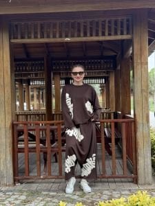 Baskılı Oysho pamuk takım Kahve