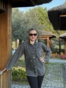 LİYA taşlı Kot gömlek Gri