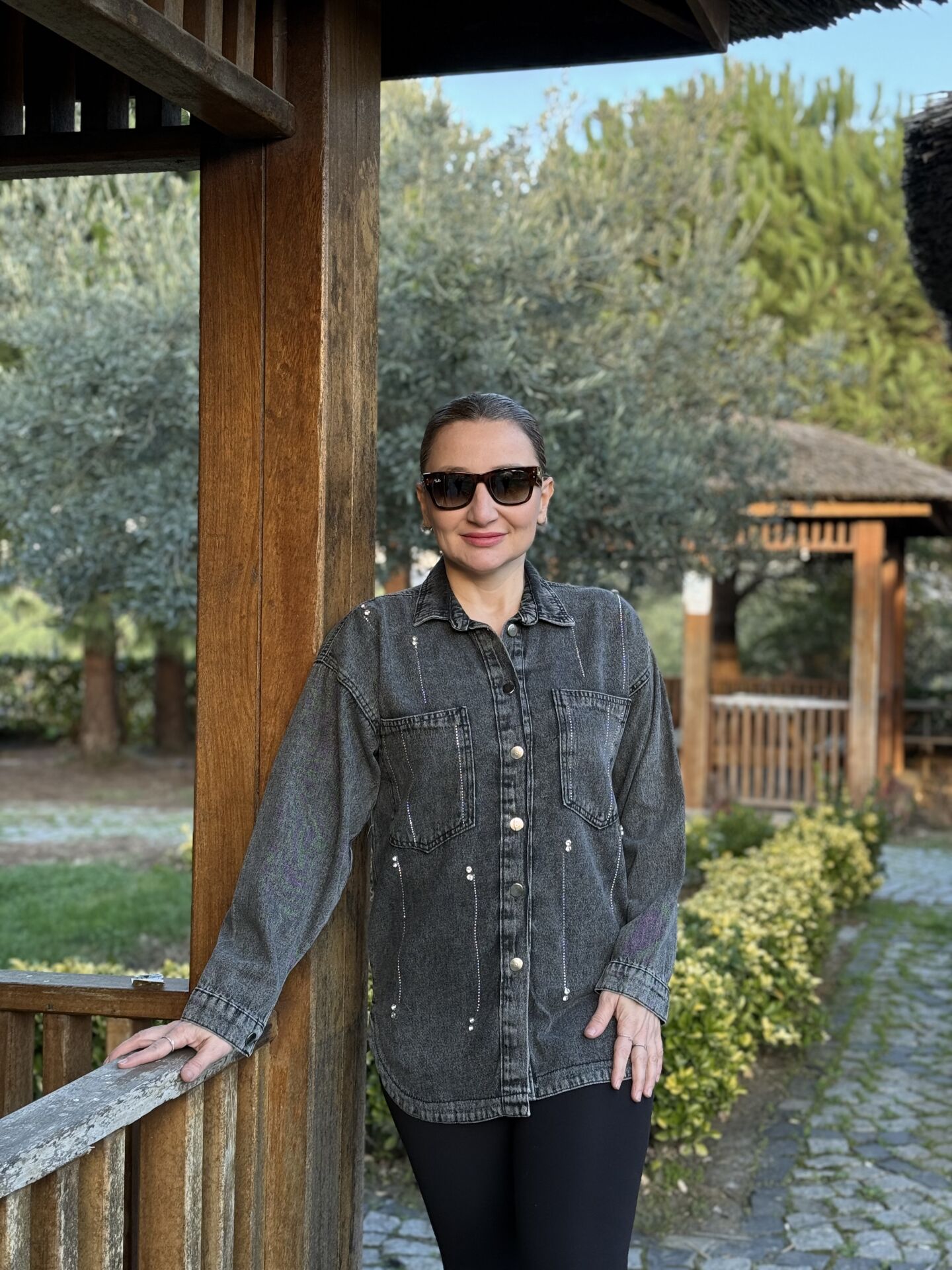 LİYA taşlı Kot gömlek Gri