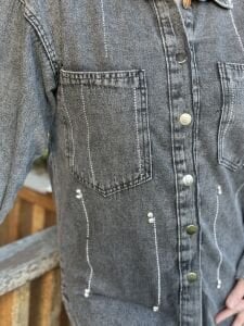 LİYA taşlı Kot gömlek Gri