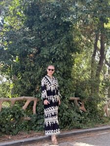 Siyah-krem ceylo katleya elbise