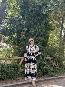 Siyah-krem ceylo katleya elbise