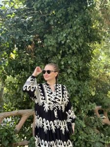 Siyah-krem ceylo katleya elbise