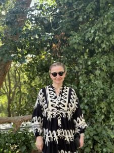 Siyah-krem ceylo katleya elbise