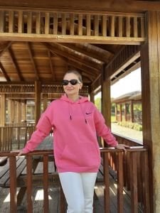 Pembe logo kapüşonlu sweatshirt