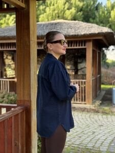 İşlemeli taşlı Kot gömlek lacivert