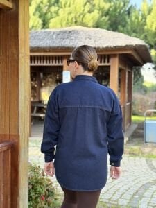 İşlemeli taşlı Kot gömlek lacivert