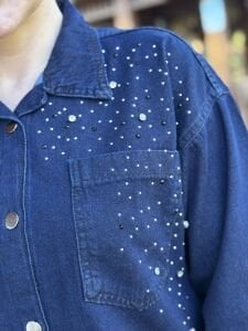 İşlemeli taşlı Kot gömlek lacivert