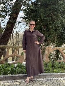 Serda Tensel cep iŞleme elbise Kahve