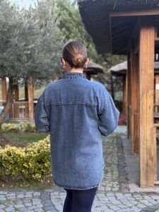 İşlemeli taşlı Kot gömlek K.Mavi