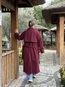 Bordo Oversize kuşaklı kaşe Kaban