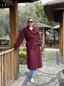 Bordo Oversize kuşaklı kaşe Kaban