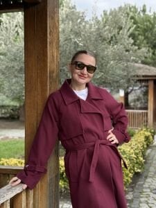 Bordo Oversize kuşaklı kaşe Kaban