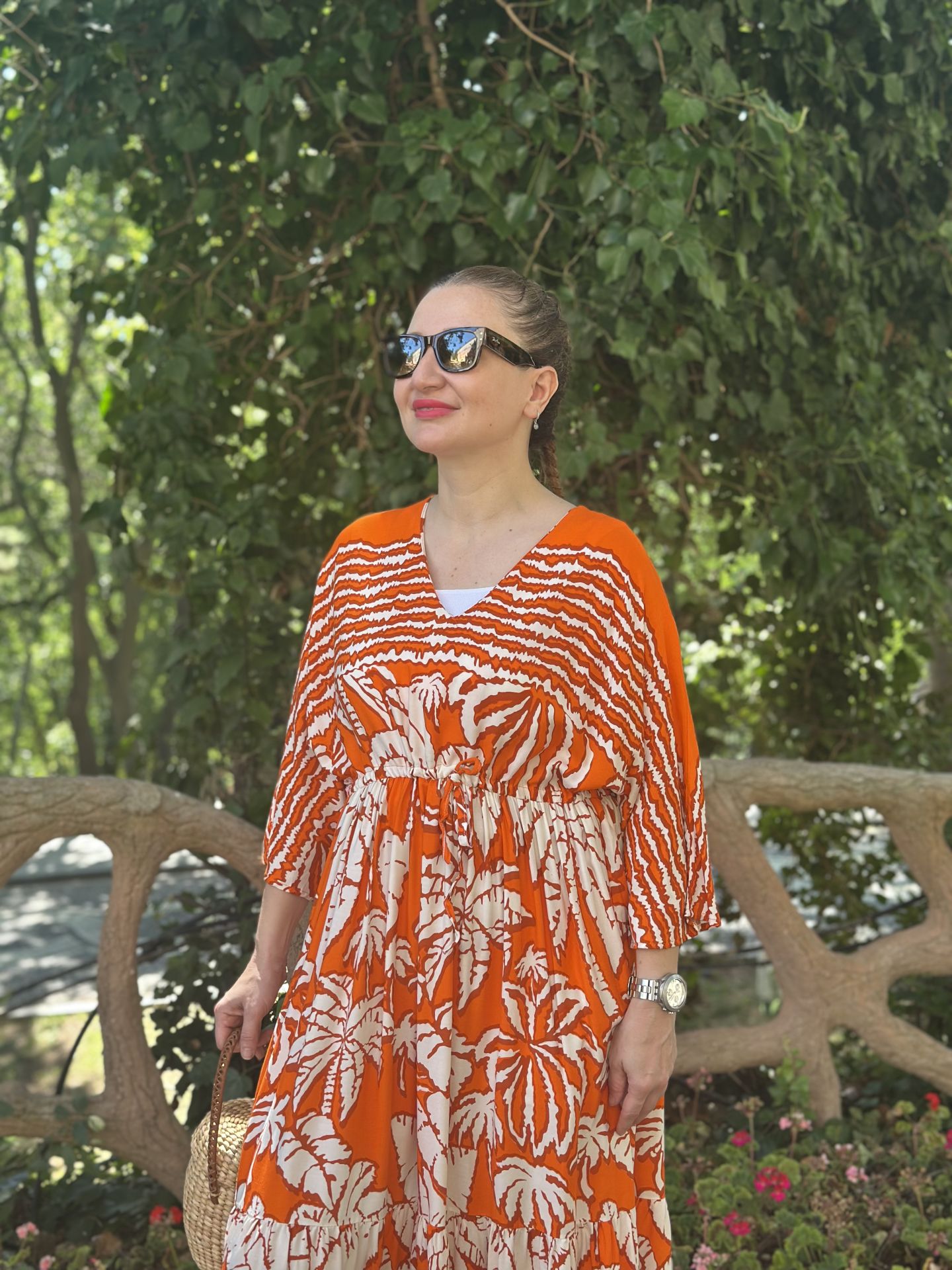 Belden büzmeli viskon elbise turuncu