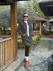 Gömlek yaka Uzun kot ceket Gri