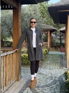 Gömlek yaka Uzun kot ceket Gri