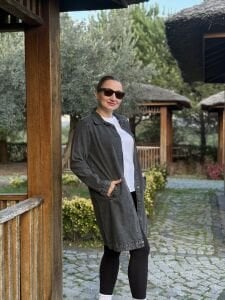 Gömlek yaka Uzun kot ceket Gri