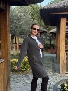 Gömlek yaka Uzun kot ceket Gri