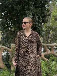 Cepli leopar viskon elbise