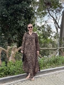 Cepli leopar viskon elbise