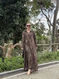 Cepli leopar viskon elbise