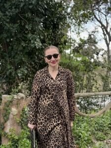 Cepli leopar viskon elbise