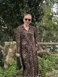 Cepli leopar viskon elbise